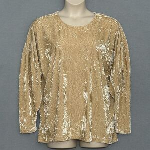 Umgee + Womens Top XL Beige Tan Crushed Velvet Tunic Puff Sleeve Fairy Grunge